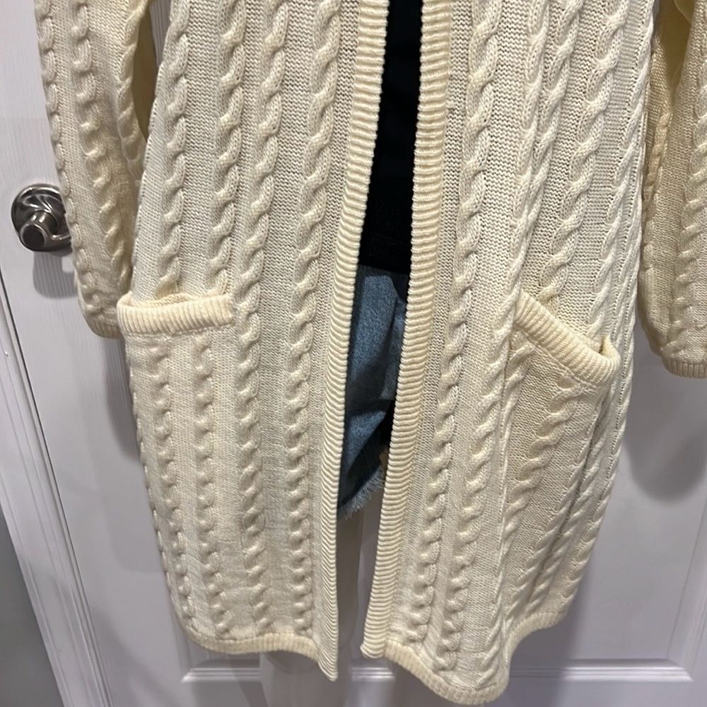 Karen Scott vintage cream open front cable knit cardigan size Medium - Picture 3 of 7